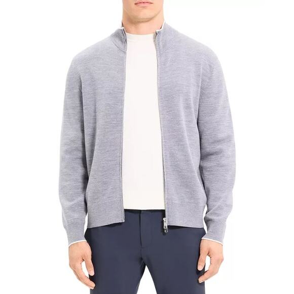 Theory Remi Regal Merino Wool Stretch Tipped Full Zip Cardigan Men's Sze XL Gray - Picture 1 of 8